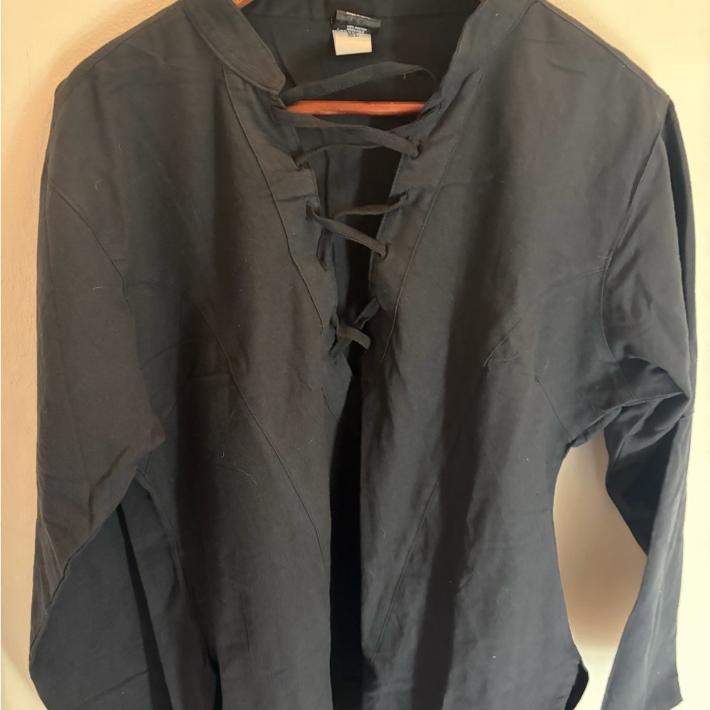 Men's Black Cotton Lace-up Shirt Nepal New with Tag